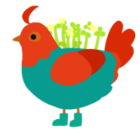 Claus, a sea and red chicken with a head pattern