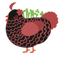 Gwen, a sable and red chicken with a lace pattern
