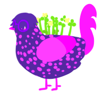 Konnie, a overcast and orchid chicken with a speckle pattern