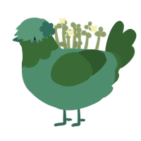 O Green World, a turquoise and leaf chicken with a head pattern