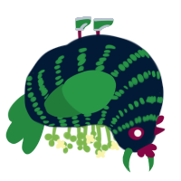 Vinny, a tumblr and viridian chicken with a bar pattern