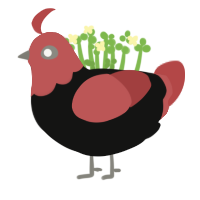 Royne, a black and red chicken with a head pattern