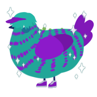 Berry Blast, a turquoise and violet chicken with a bar pattern