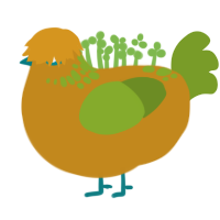 Polypore, a ochre and chartreuse chicken with a neck-speckle pattern