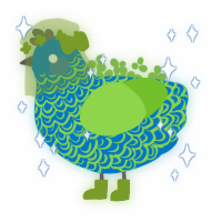 Pond, a sapphire and grass chicken with a double-lace pattern