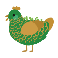 Chichi, a viridian and gold chicken with a lace pattern