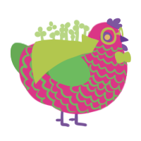 Confetti, a fuchsia and viridian chicken with a lace pattern