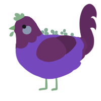 Rasbabie, a violet and wine chicken with a head pattern
