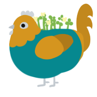 Sandbar, a teal and ochre chicken with a head pattern