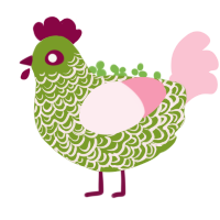 Matcha, a chartreuse and rose chicken with a double-lace pattern