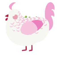 Sakura, a white and pink chicken with a half-lace pattern