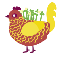 lion, a red and yellow chicken with a lace pattern