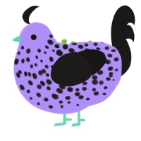 Ube Roll Cake, a lilac and sable chicken with a speckle pattern