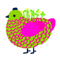 Unpleasant Gradient, a chartreuse and fuchsia chicken with a lace pattern