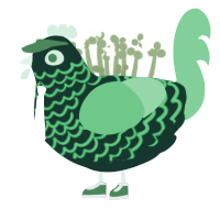 Clover, a rose and fuchsia chicken with a lace pattern