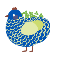 Delphinium, a ultramarine and lemon chicken with a lace pattern