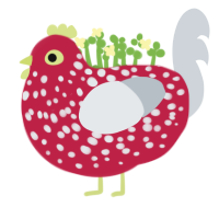 Lemon Mush, a crimson and mist chicken with a speckle pattern