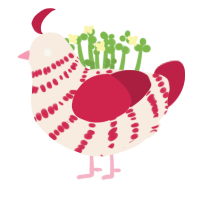 peppermint, a cream and crimson chicken with a bar pattern
