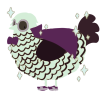 A black and gluppy chicken with a lace pattern