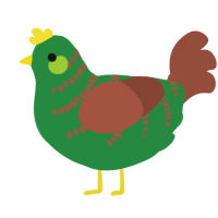 A viridian and russet chicken with a half-bar pattern