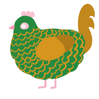 A viridian and ochre chicken with a lace pattern