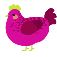 A fuchsia and maroon chicken with a half-lace pattern