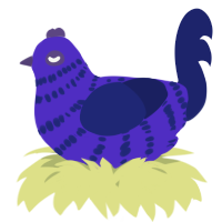 A indigo and navy chicken with a bar pattern
