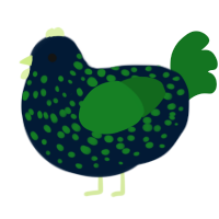 A tumblr and leaf chicken with a speckle pattern