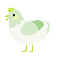 A white and gluppy chicken with a head pattern