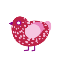 this is a strobbery, a crimson and pink chicken with a speckle pattern