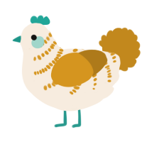 A cream and ochre chicken with a half-bar pattern