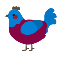 A maroon and sapphire chicken with a head pattern