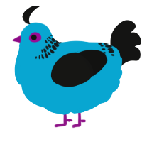 A cerulean and black chicken with a neck-band pattern