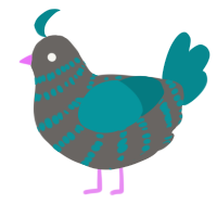 A grey and teal chicken with a bar pattern