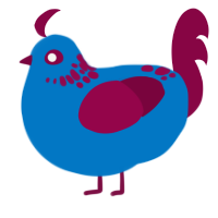 A sapphire and maroon chicken with a neck-speckle pattern