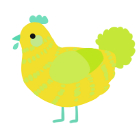 A yellow and lime chicken with a bar pattern
