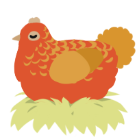 A vermilion and orange chicken with a half-lace pattern
