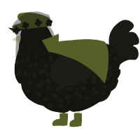 A black and sable chicken with a speckle pattern