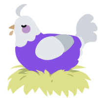 A blurple and mist chicken with a head pattern