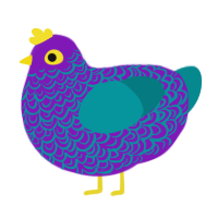 A violet and teal chicken with a double-lace pattern