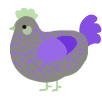 A ash and blurple chicken with a speckle pattern