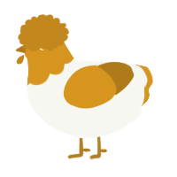 A white and ochre chicken with a head pattern