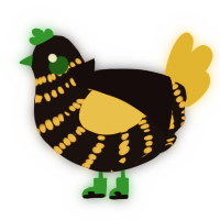A black and honey chicken with a head pattern