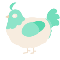A cream and mint chicken with a head pattern