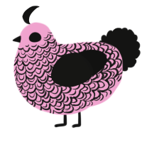 A pink and black chicken with a double-lace pattern