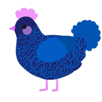 A navy and ultramarine chicken with a double-lace pattern