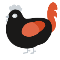 A sable and vermilion chicken