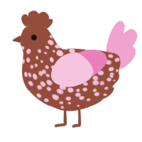 A russet and pink chicken with a speckle pattern