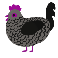 A grey and black chicken with a lace pattern