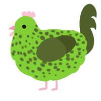 A grass and olive chicken with a speckle pattern